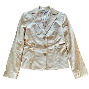 Donna Degnan Ruched Dot Print Buttoned Blazer Jacket Career Beige Tan Size 4